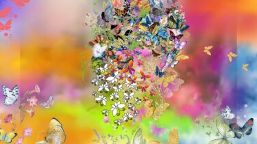 Arte digitale intitolato "La Femme aux papill…" da Safia Wosth, Opera d'arte originale, Collage digitale