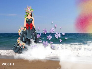 Digitale Kunst mit dem Titel "La femme et la mer" von Safia Wosth, Original-Kunstwerk, Digitale Collage Auf Andere starre Pl…