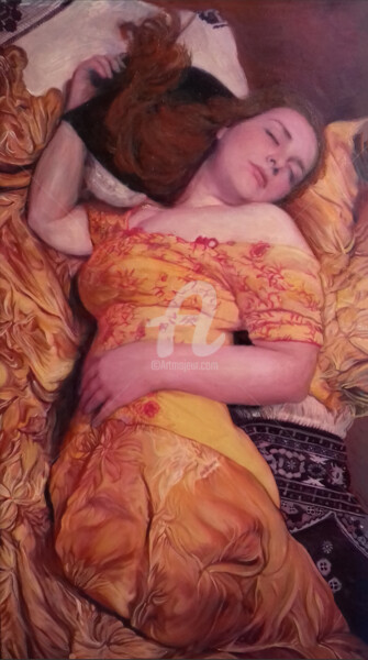 Painting titled "Selene" by Safir & Rifas, Original Artwork, Oil Mounted on Wood Stretcher frame