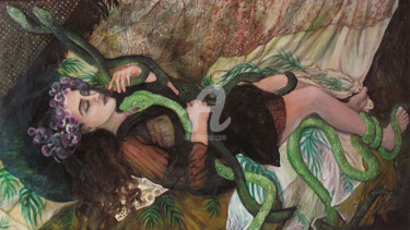 Painting titled "The snake tamer" by Safir & Rifas, Original Artwork, Oil