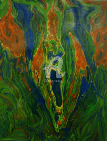 Painting titled "Green howl" by Safir & Rifas, Original Artwork, Oil