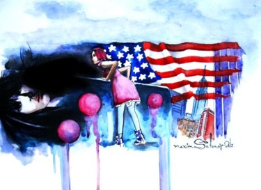 Рисунок под названием "Алиса В Америке" - Maxim Safonov, Подлинное произведение искусства