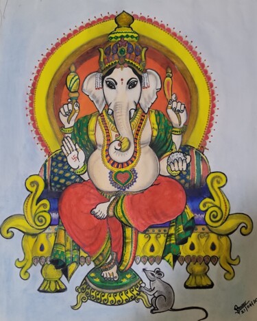 Desenho intitulada "Realistic Lord Gane…" por Sagar Pawar, Obras de arte originais, Lápis