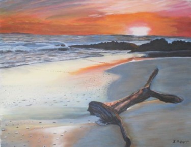 Peinture intitulée "la plage abandonnée" par Gilles Sagot, Œuvre d'art originale