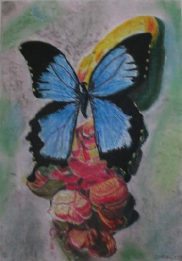 Peinture intitulée "papillon bleu" par Gilles Sagot, Œuvre d'art originale