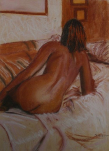 Peinture intitulée "femme accoudée" par Gilles Sagot, Œuvre d'art originale