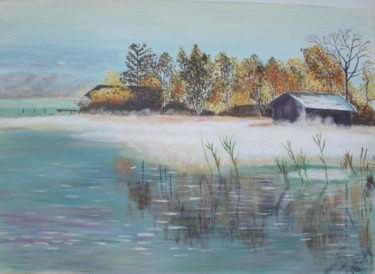 Painting titled "brume sur l'eau" by Gilles Sagot, Original Artwork
