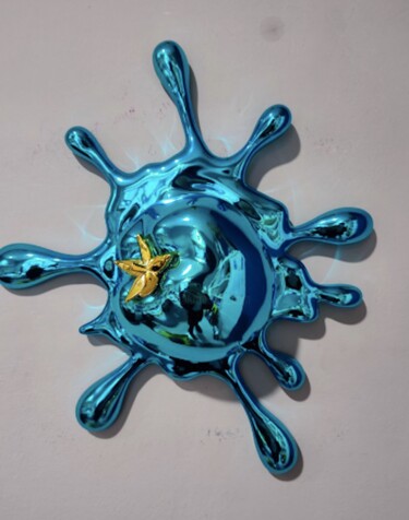 Sculpture titled "Tomato splat Blue" by Sagrasse, Original Artwork, Resin Mounted on Other rigid panel