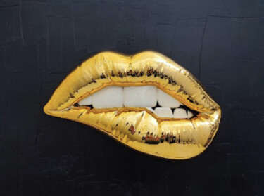 Sculptuur getiteld "Wall lips mmmh" door Sagrasse, Origineel Kunstwerk, Acryl Gemonteerd op Andere stijve panelen
