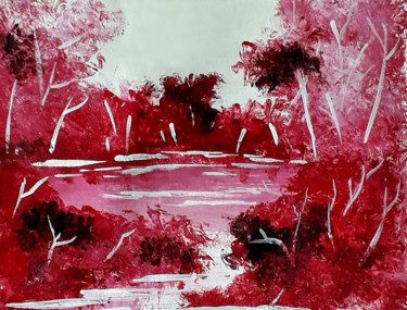 Painting titled "Red Forest" by Sahani Madihage, Original Artwork, Acrylic Mounted on Wood Stretcher frame