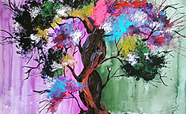 Painting titled "Colorful Family Tree" by Sahani Madihage, Original Artwork, Acrylic Mounted on Wood Stretcher frame