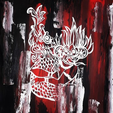 Painting titled "Hybrid Demon" by Sahani Madihage, Original Artwork, Acrylic Mounted on Wood Stretcher frame