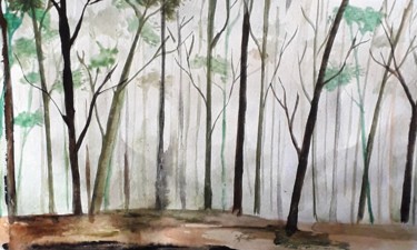 Painting titled "Lonely Grove" by Sahani Madihage, Original Artwork, Acrylic Mounted on Wood Stretcher frame