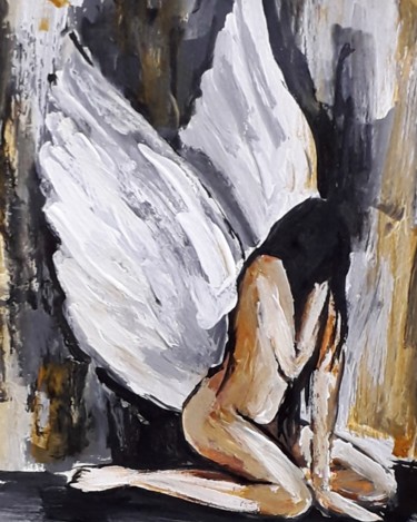 Painting titled "An Angel’s Cry" by Sahani Madihage, Original Artwork, Acrylic Mounted on Wood Stretcher frame