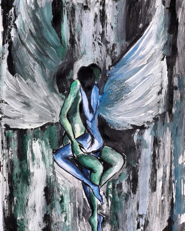 Painting titled "An Angel’s Embrace" by Sahani Madihage, Original Artwork, Acrylic Mounted on Wood Stretcher frame