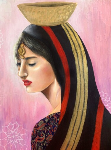 Painting titled "Pink Dreams" by Sahar Hasan Al-Louthai, Original Artwork, Acrylic Mounted on Wood Stretcher frame