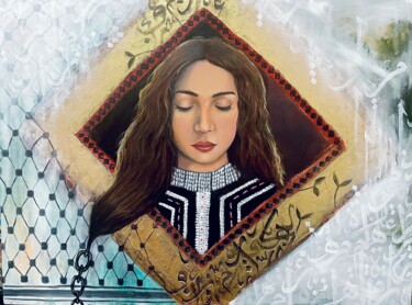Painting titled "Restrictions" by Sahar Hasan Al-Louthai, Original Artwork, Oil Mounted on Wood Panel
