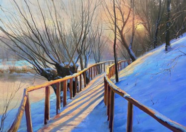 Peinture intitulée "однажды зимним утром" par Igor Sakharov, Œuvre d'art originale, Huile Monté sur Châssis en bois