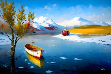 Arte digital titulada "Boat with red paint…" por Said Etebbai, Obra de arte original, Pintura Digital