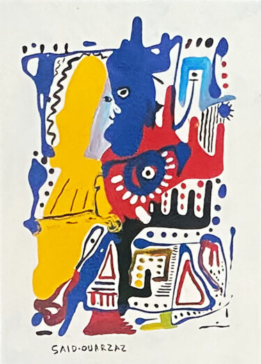 Картина под названием ""La dame blonde"" - Said Ouarzaz, Подлинное произведение искусства, Акрил Установлен на картон