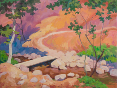 Painting titled "River and path" by Said Shamirbaev, Original Artwork, Oil
