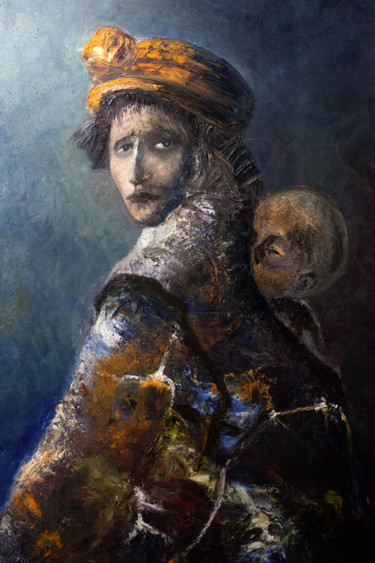 Ζωγραφική με τίτλο "Le menacé menaçant" από Sls, Αυθεντικά έργα τέχνης, Λάδι Τοποθετήθηκε στο Ξύλινο φορείο σκελετό