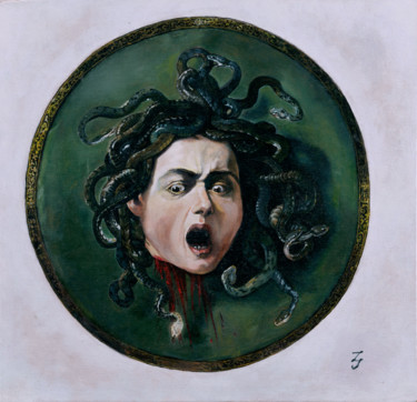 Painting titled "Medusa" by Sailev, Original Artwork, Oil Mounted on Cardboard
