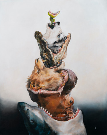 Painting titled "Foodchain Disruption" by Sailev, Original Artwork, Oil Mounted on Wood Stretcher frame