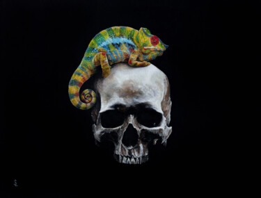 Painting titled "Furcifer pardalis" by Sailev, Original Artwork, Oil Mounted on Wood Stretcher frame