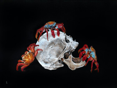 Painting titled "Grapsus grapsus" by Sailev, Original Artwork, Oil Mounted on Wood Stretcher frame