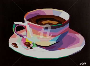 Peinture intitulée "Pause café" par Laurent Sailla, Œuvre d'art originale, Acrylique