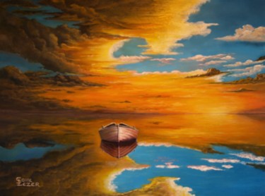 Peinture intitulée "La chaloupe isolée…" par Jean-Yves Saint Lezer, Œuvre d'art originale, Huile