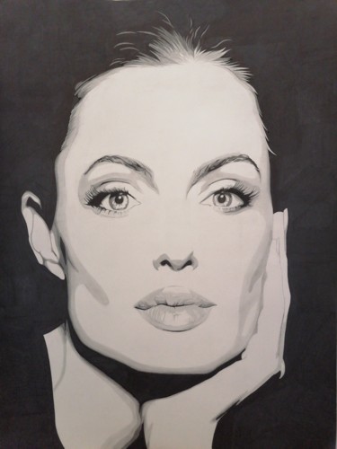 Angelina Jolie Drawing titled "Angelina Jolie" by Станислав Селих, Original Art, Gel pen