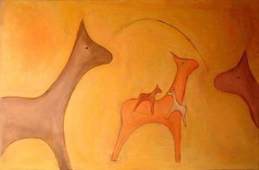 Malarstwo zatytułowany „chevaux jaunes” autorstwa Cyrille Saintange, Oryginalna praca, Olej