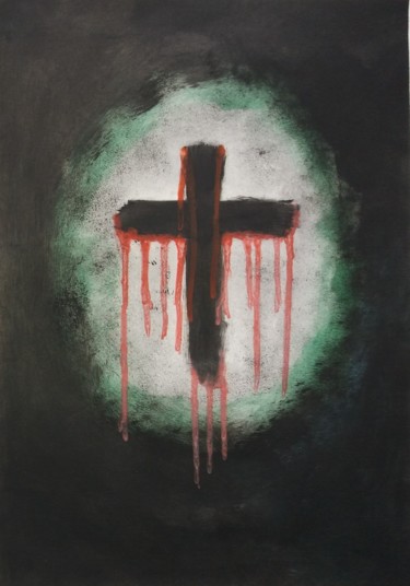 Painting titled "Mort pour nos péché…" by Saint-James, Original Artwork, Oil
