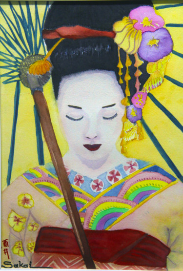 Painting titled "hazukashii" by Alex Sakai, Original Artwork, Watercolor