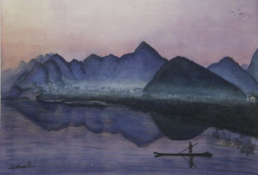 Pittura intitolato "solidão lacustre" da Alex Sakai, Opera d'arte originale, Acquarello