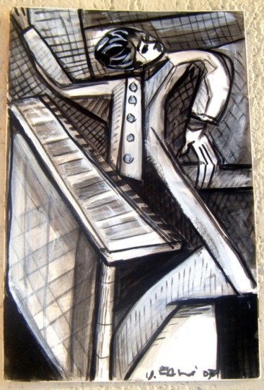 Painting titled "Tocando Piano" by Vicente Fabre, Original Artwork, Oil