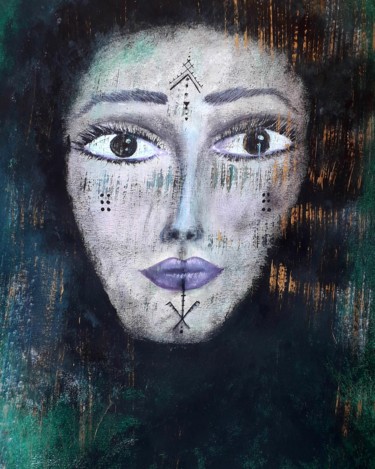 Peinture intitulée "Berber woman" par Sakina Naiha, Œuvre d'art originale, Acrylique