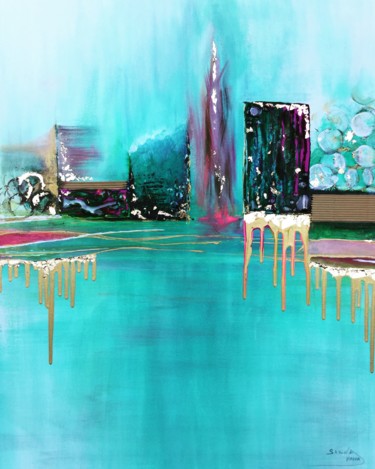 Peinture intitulée "Melted city" par Sakina Naiha, Œuvre d'art originale, Acrylique