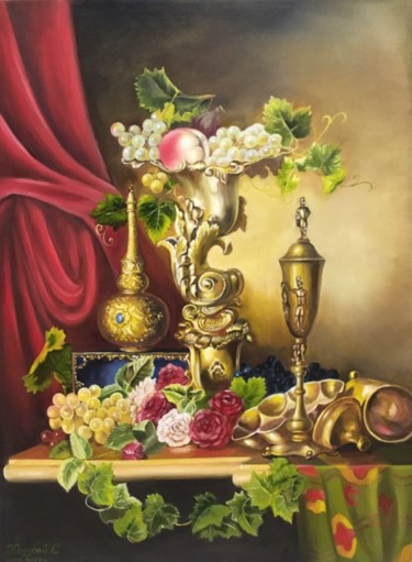 Peinture intitulée ""Золотой натюрморт"…" par Svetlana Kochubei, Œuvre d'art originale, Huile