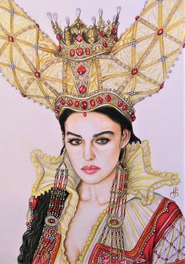 Картина под названием "КОРОЛЕВА" - Ирина Петрова, Подлинное произведение искусства, Цветные карандаши