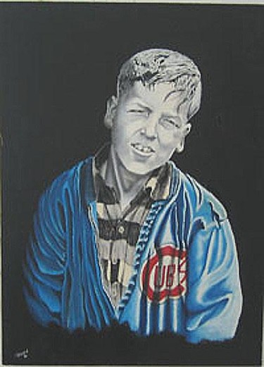 Painting titled "YOUNG CHICAGO CUB F…" by Thomas Peterson, Original Artwork, Oil