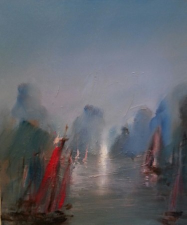 Картина под названием "La Baie d'Along" - Salah Chaoui, Подлинное произведение искусства, Масло