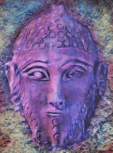 Painting titled "Phoenecian Mask 4" by Salah El Moncef, Original Artwork, Oil