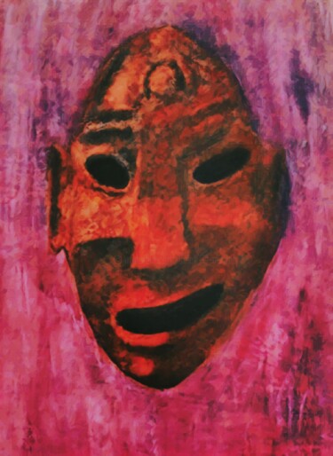 Painting titled "Phoenecian Mask 5" by Salah El Moncef, Original Artwork, Oil