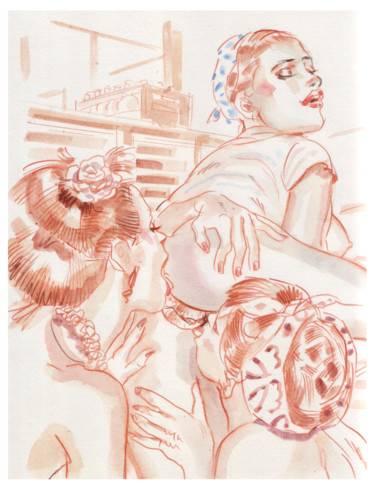 Drawing titled "Les 3 grâces" by Salamanderlovers, Original Artwork, Watercolor