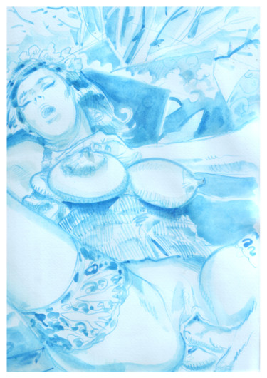 Desenho intitulada "Der blaue Engel" por Salamanderlovers, Obras de arte originais, Aquarela