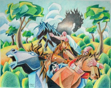 Painting titled "Rapa das bestas" by Armando Salas, Original Artwork