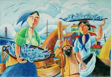 Painting titled "Peixeiras" by Armando Salas, Original Artwork